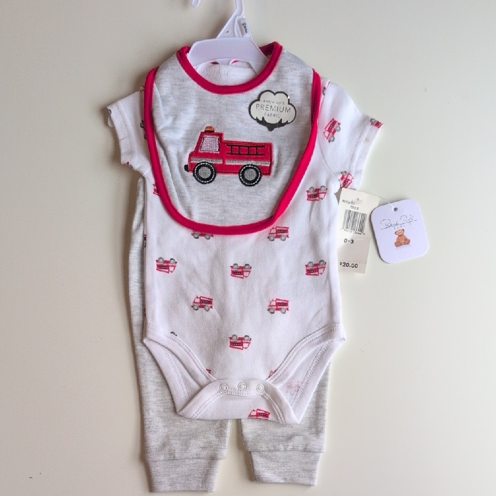 Baby Fire Truck Bodysuit and Bib Set